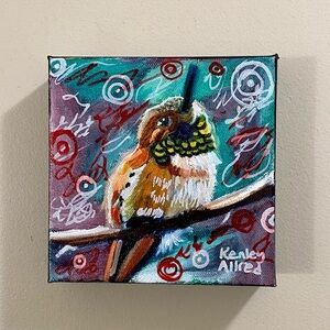 Original Art Humming Bird Oil Painting Canvas Painting 6”x6” 1.5” Thick Artwork